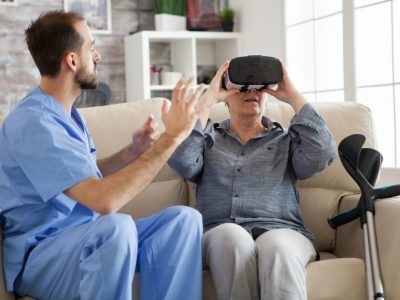 Woman using a VR headset